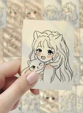 126张简笔画女孩贴纸个性创意小女孩diy装饰贴桌面电脑手账贴画。