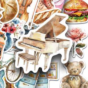 100张复古风水彩剪贴纸卡通简约生活手账手机笔记本装饰防水贴画