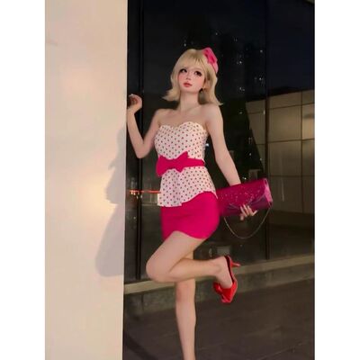 【芭比甜心】古早少女氛围感拼接设计短裙夏季时尚别致收腰连衣裙