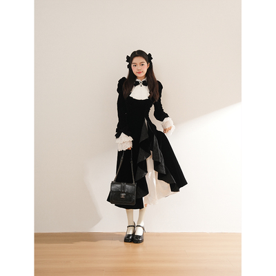次元魔女 冬季新款日系哥特优雅大小姐设计感立领收腰显瘦连衣裙