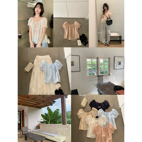 夏日温柔少女风系带泡泡袖衬衫