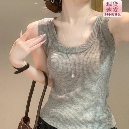 遮副乳外穿螺纹针织吊带背心ins