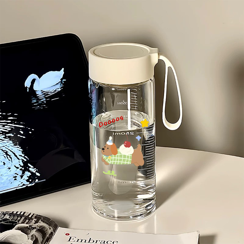 新款2025水杯子玻璃杯女高颜值便携牛奶咖啡果汁早餐刻度杯耐高温