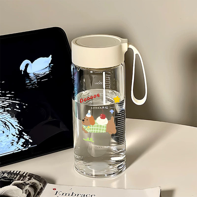 新款2025水杯子玻璃杯女高颜值便携牛奶咖啡果汁早餐刻度杯耐高温