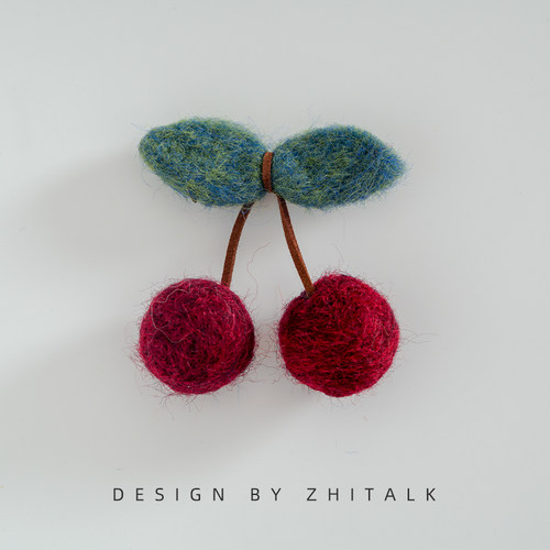 可爱日系酒红色樱桃外套书包胸针