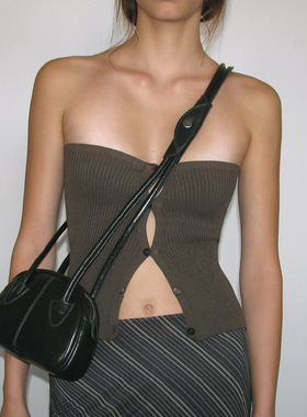 过渡性感ZONE时髦洋气灰色排扣裹胸辣妹炸街休闲百搭外穿针织背心