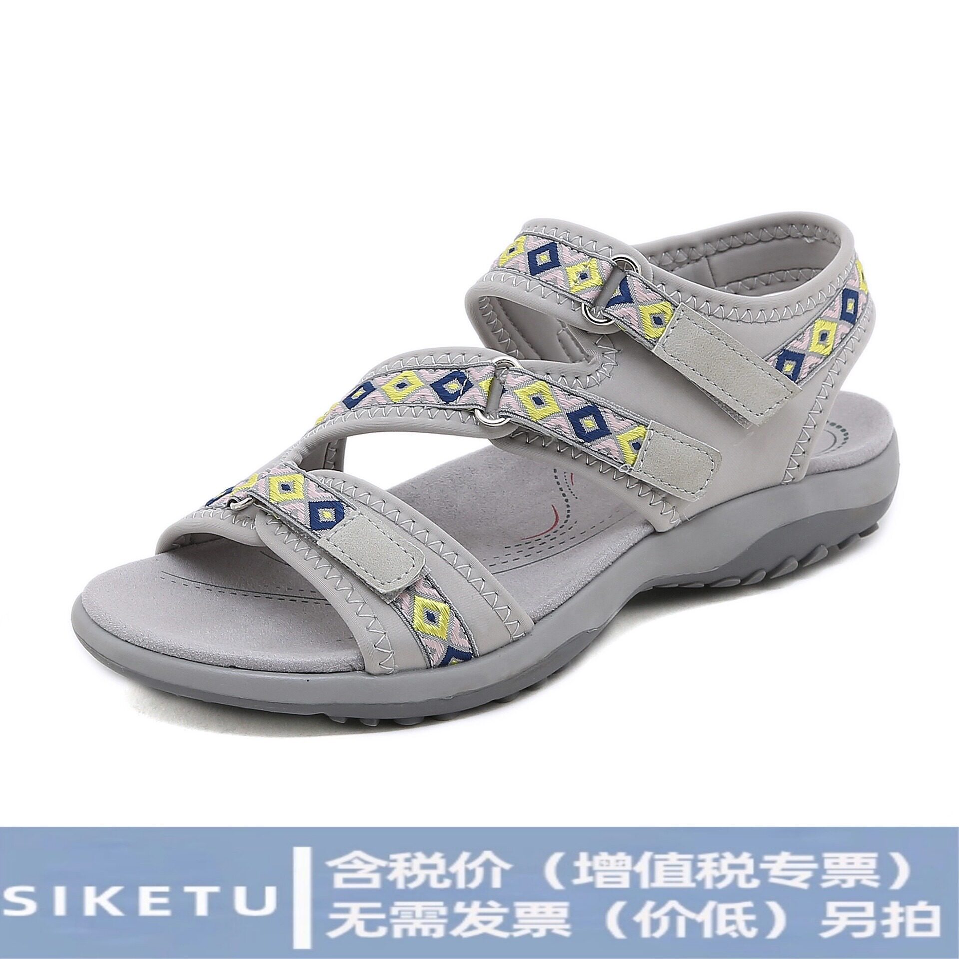 shoes women（售完不补）K6357-2外贸运动凉鞋印花魔术贴大码女鞋