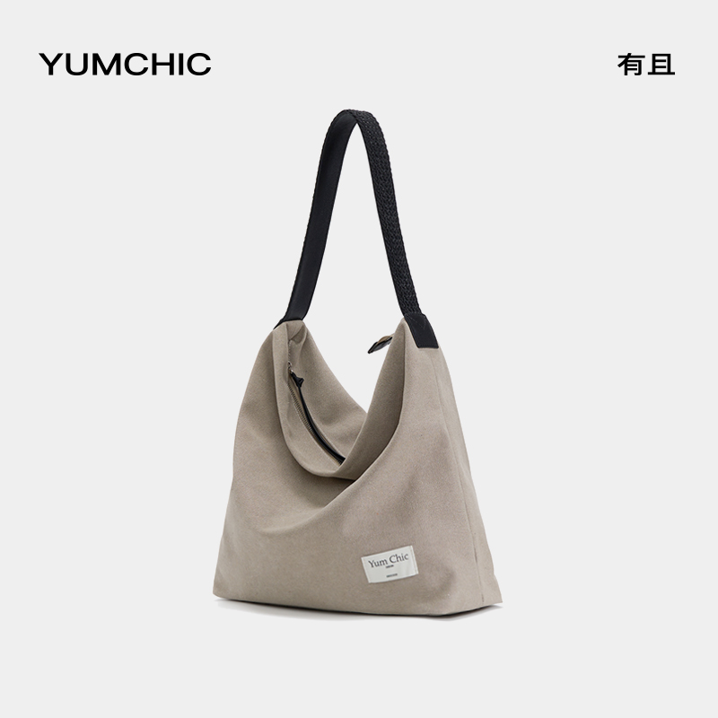 YUMCHIC.有且編織hobo包混紡水洗珠帆布亞麻單肩大容量自在老錢風(fēng)