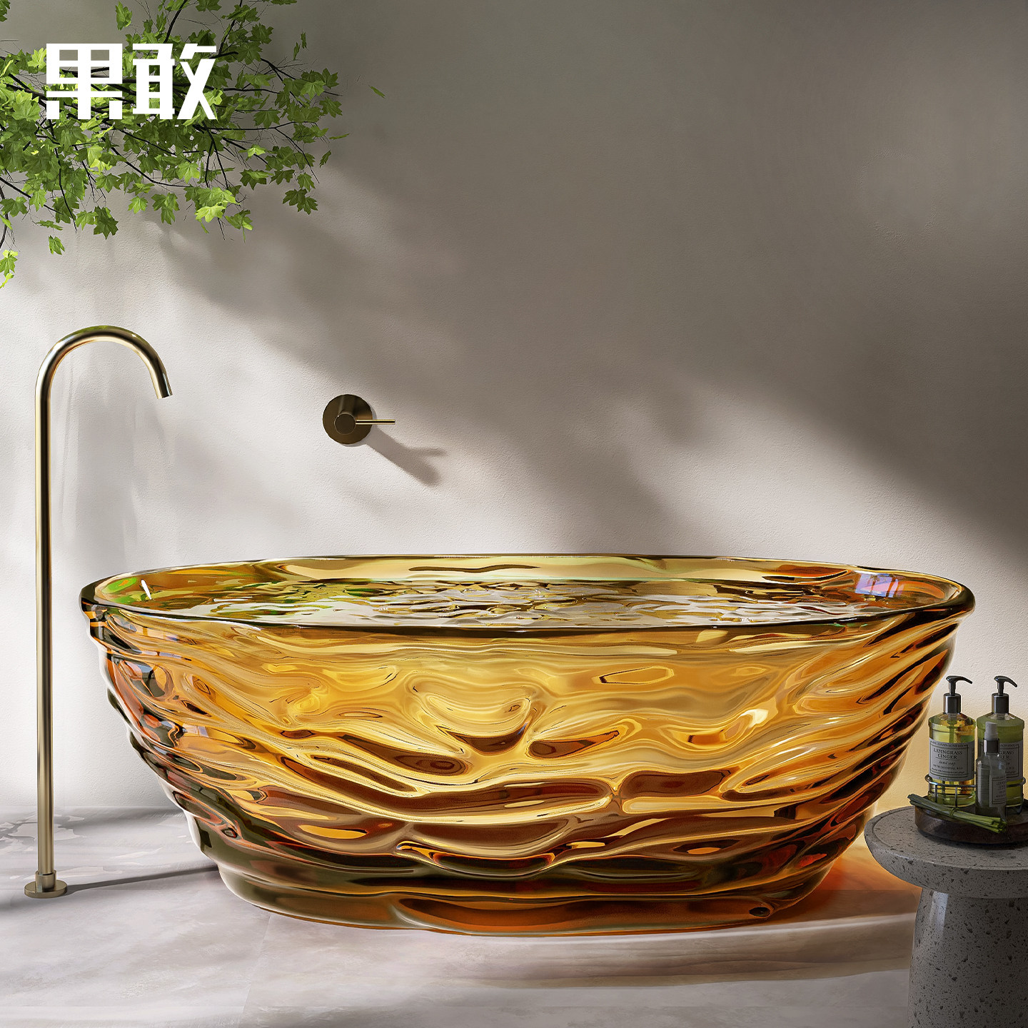 果敢透明彩色波纹树脂高分子浴缸深泡民宿家用椭圆形网红浴盆