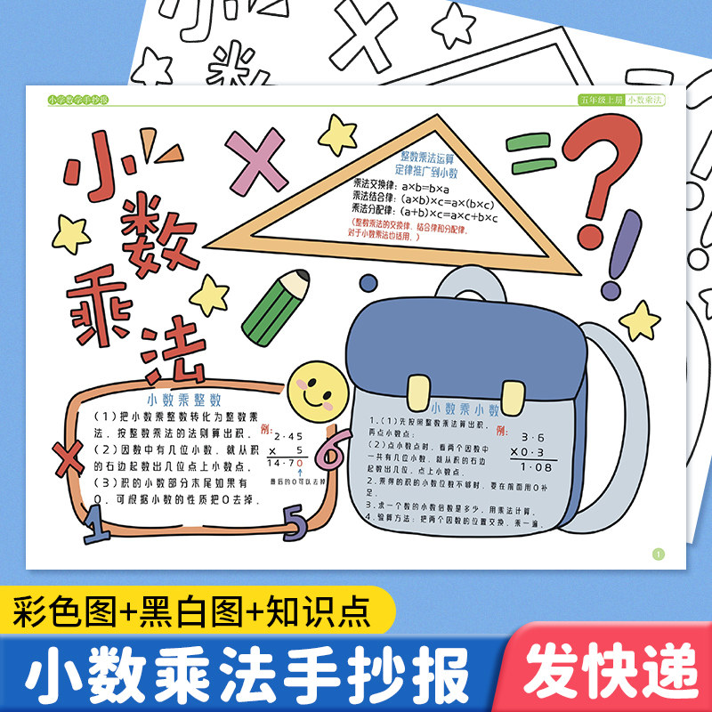五年级小数乘法数学手抄报模板小学生知识点思维导图单元主题学习小报