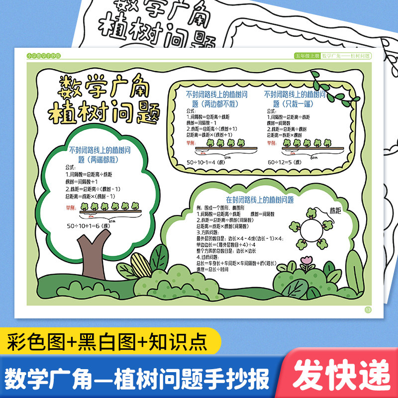 五年级植树问题数学手抄报模板小学生知识点思维导图单元主题学习小报