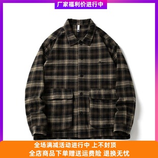 赤单XK-218春秋美式复古纯棉长袖格子衬衫男宽松大码衬衫休闲外套