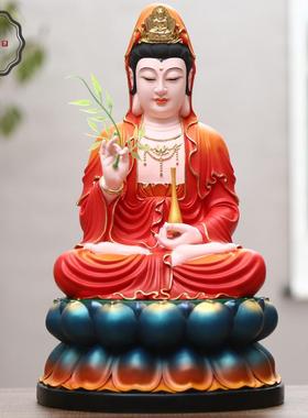 家用观音树脂佛像 树脂观音佛像供奉客厅红衣观世音菩萨 佛像摆件