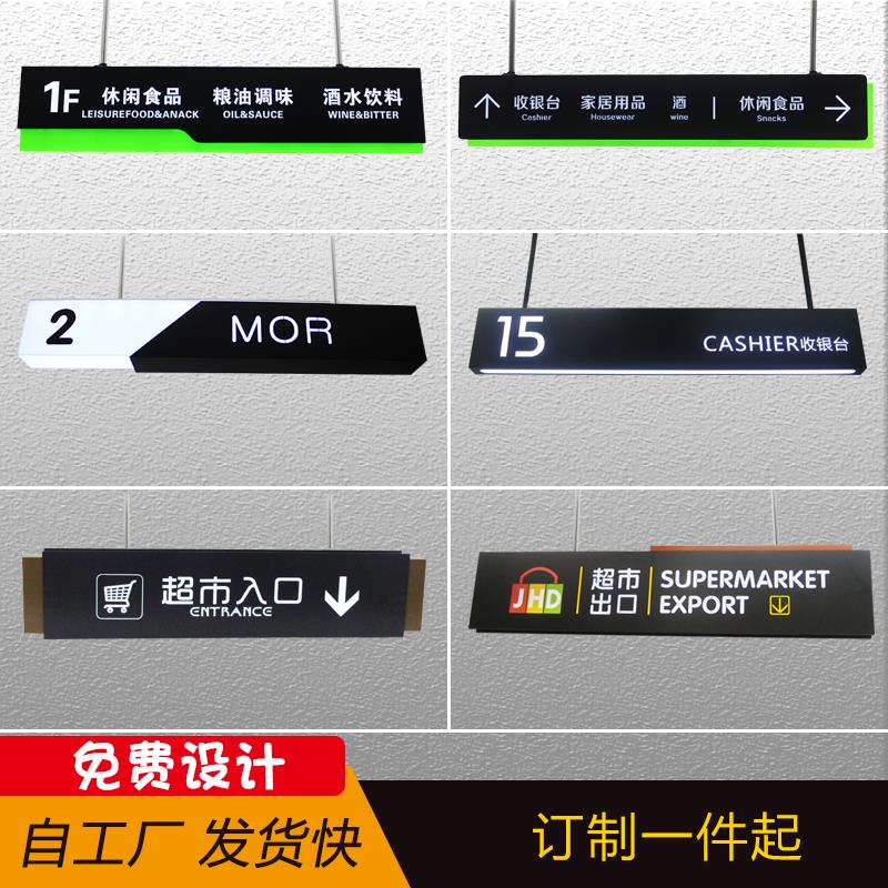 商场发光指示吊牌双面悬挂缕空灯箱超市广告牌定做洗手间车库指引