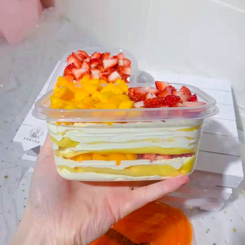 网红塑料千层蛋糕盒一次性280ML包装盒709ML水果捞冰淇淋豆乳盒子