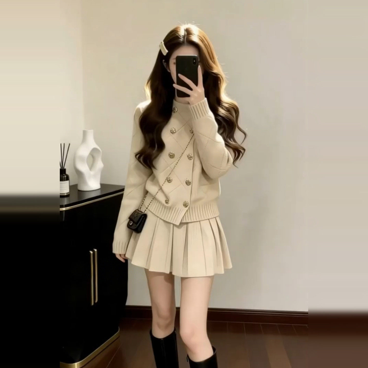 富家千金风毛衣洋装子女秋冬2026新款巨好看穿搭一整套短裙套装