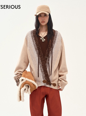 【明星同款】Medium Well 2025秋季新款渐变花纱v领羊毛开衫女