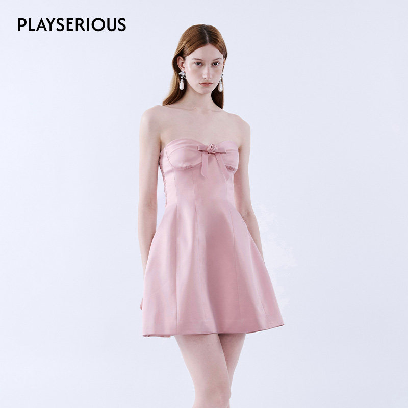 MING MA 夏日胶囊系列可拆卸肩带玫瑰抹胸连衣裙高级感裙子女