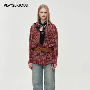 复古百搭长袖 ODTD 女美式 马年图案刺绣格纹衬衫 衬衣 2025秋冬新款