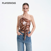 ROCHAROMA25夏复古印花挂脖吊带背心女可露丽上衣