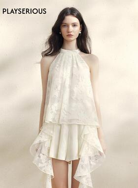 SSPARKLING 淡人穿搭25春夏新款烧花透纱挂脖背心