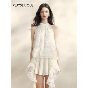 SSPARKLING 淡人穿搭春夏新款烧花透纱挂脖背心