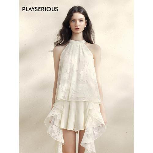 烧花透纱挂脖背心挂脖小众