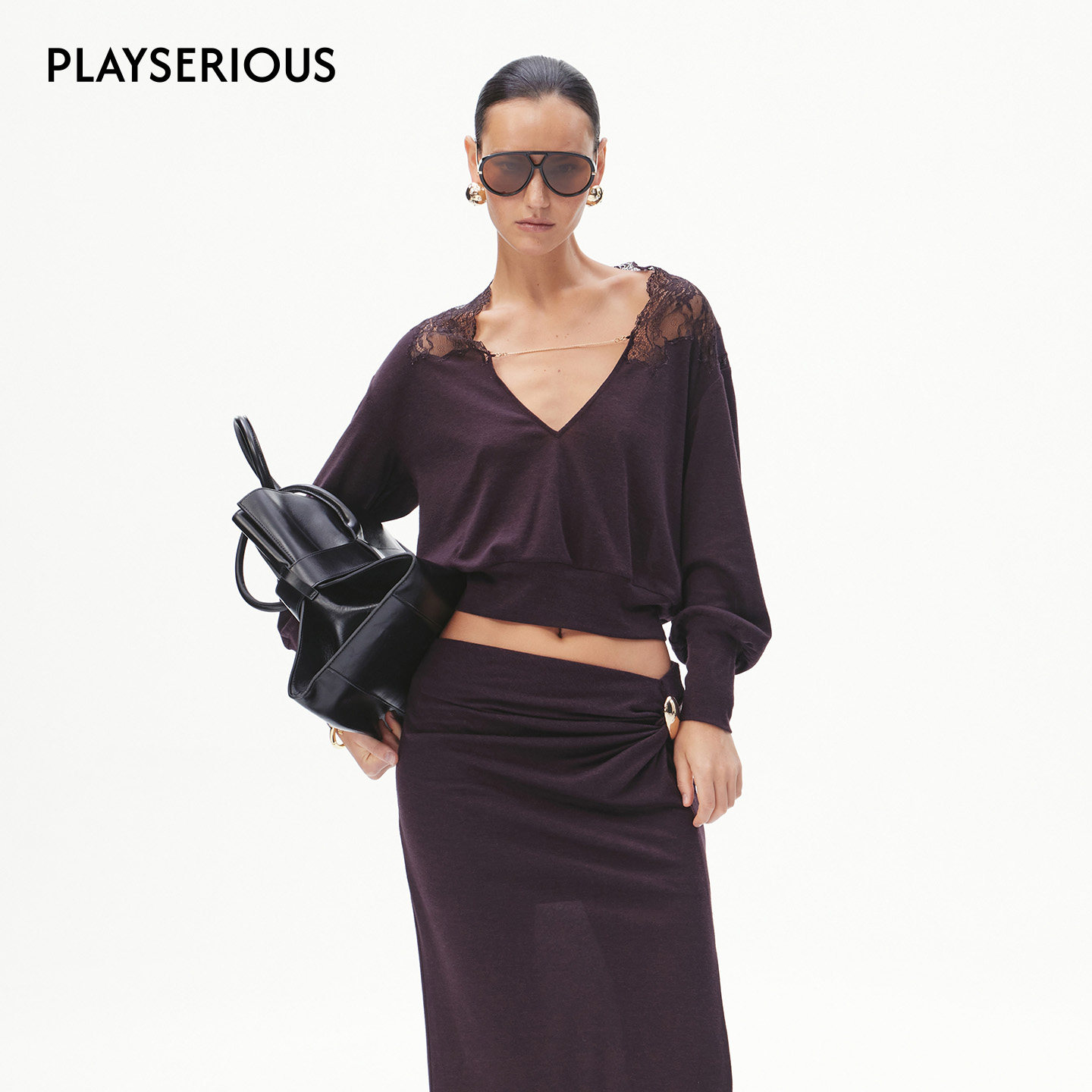 【慎婕同款】CNLEEWEI2026春季新款正反两穿针织上衣半裙套装