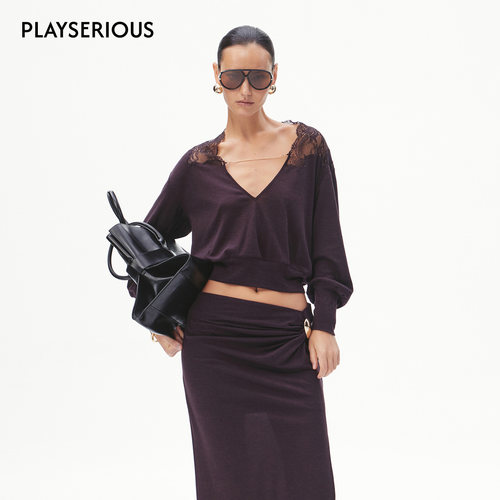 【慎婕同款】CNLEEWEI2026春季新款正反两穿针织上衣半裙套装