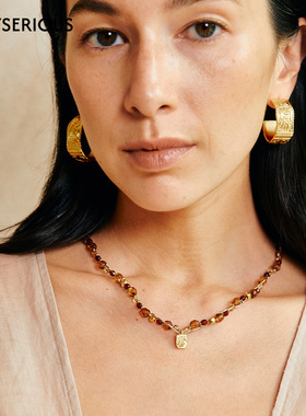 MONSECRET 2026春季新款棕榈辉光项链精致幸运红串珠手工毛衣链女