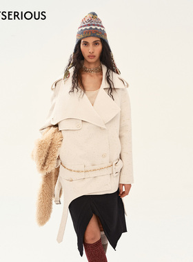 Medium Well 2025秋季新款简约斜线廓形风衣法式休闲宽松慵懒大衣