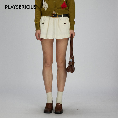 LACERTA 2025秋季新款象牙色反穿毛边蓬蓬短裙女