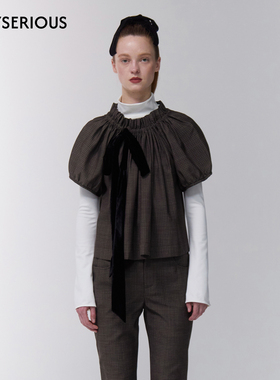 Assignments 2025秋季新款时尚泡泡袖上衣女设计感格子小众短袖