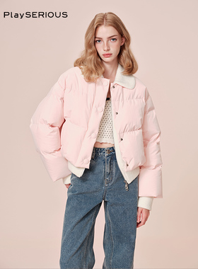 【张含韵同款】ROCHAROMMA 冬季针织拼接鹅绒羽绒服外套