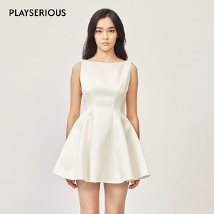 SSPARKLING2026春夏新款法式剪裁修身伞状连衣裙女简约风甜美裙