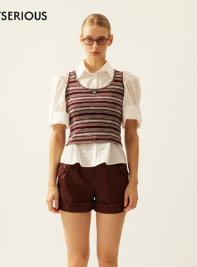 LACERTA2026春夏新款撞色学院风针织背心短袖衬衫两件套上衣女
