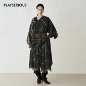 SONATA 2025秋季 新款 CELLO 银珠斗篷上衣格子不规则半裙套装 女士