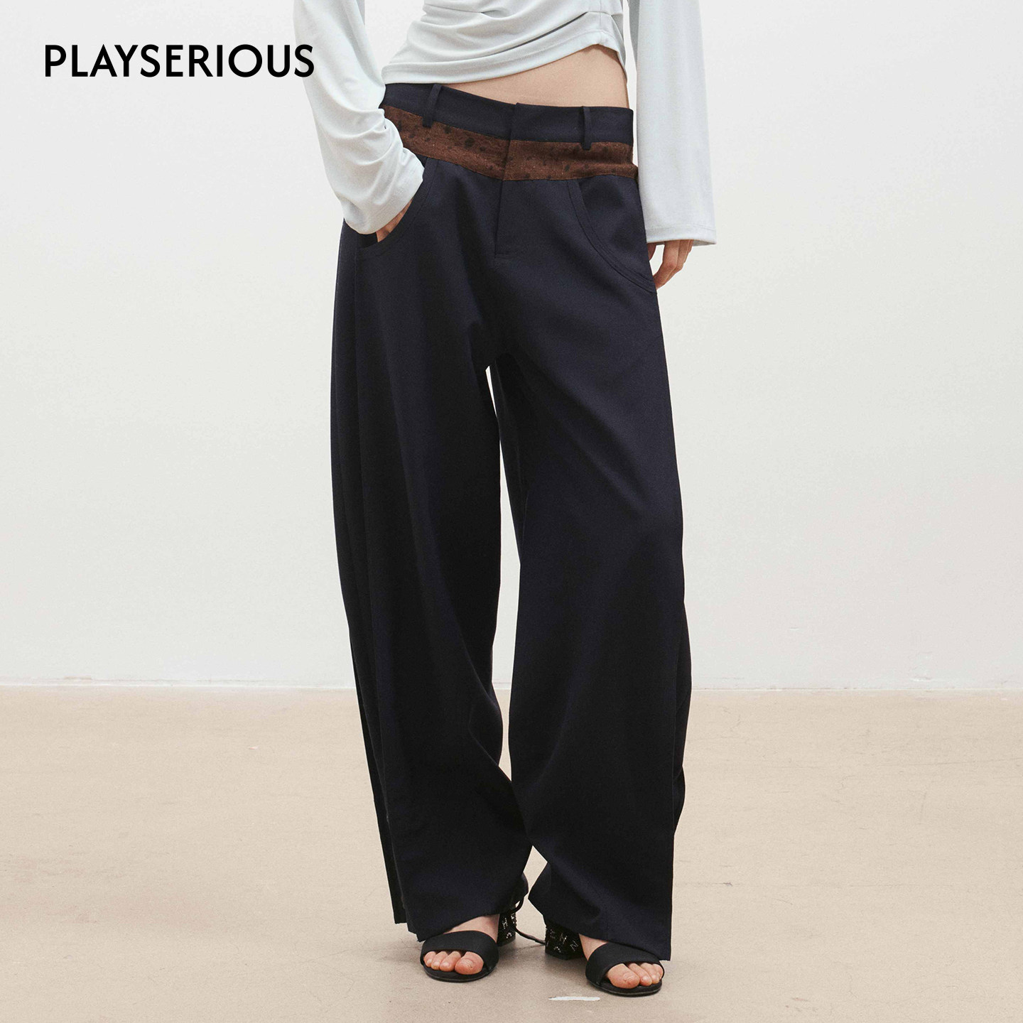 Medium Well 2026春季新款拼接波点西裤渐变水洗拼接牛仔裤女