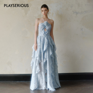 【徐艺洋祝绪丹同款】Marc Moore25新款多层荷叶边连衣裙挂脖长裙