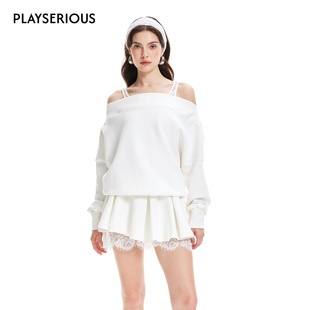 SSPARKLING2025秋季新款蕾丝拼接吊带裙女一字肩氛围感长袖连衣裙