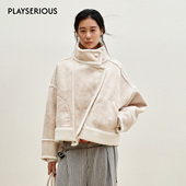 Well 立领短款 2025秋季 Medium 新款 皮毛一体廓形短外套女时尚 开衫