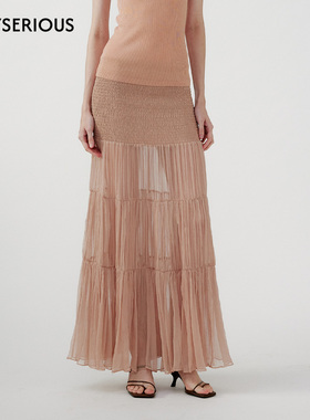 NONETONE 2026春季新款半透层次拼接褶皱肌理感真丝半裙女百搭裙