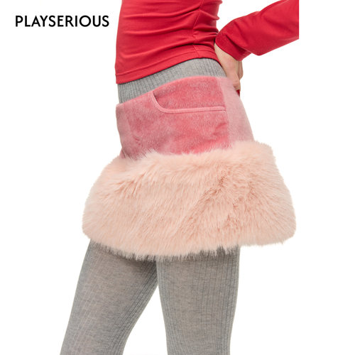 SULTRY VIRGIN 2025秋季新款时尚拼接半身裙女秋冬季毛毛拼接短裙