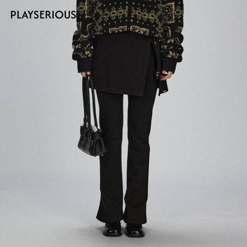 LACERTA 2025秋季新款黑色波嘻风屁帘喇叭长裤女设计感百搭休闲裤