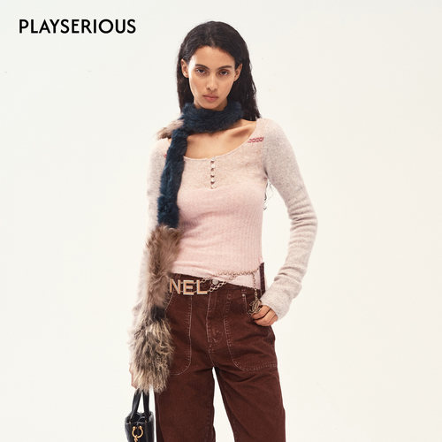 Medium Well 2025秋季新款罗斯科拼色羊毛打底衫女显瘦气质上衣