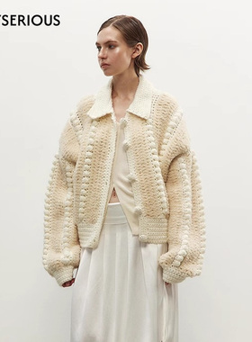 NONETONE 2025秋冬新款羊驼毛手钩编织外套女洛可可风毛针织衫
