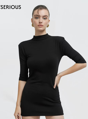 KIKI CHAU 2025秋冬新款中高领打底连衣裙加绒款女修身显瘦短裙