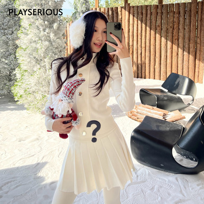 SSPARKLING 2025秋冬新款高领修身羊毛针织外套短裙两件套套装女