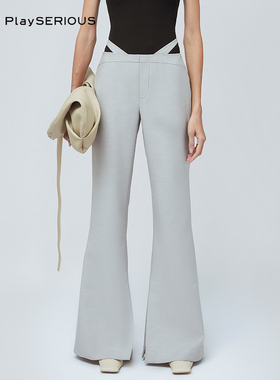 CHATS BY C.DAM 秋季新款灰色镂空喇叭裤百搭时尚简约长裤女