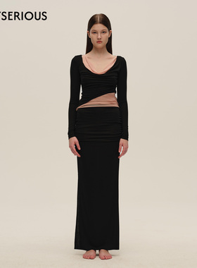 SIJIA SUDIO 2025秋季新款拼色网纱荡领上衣针织双层半裙两件套女